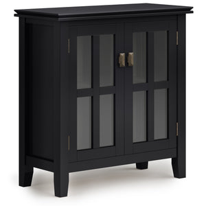 English Elm Artisan Low Storage Cabinet - Elegant Black Design With Glass Doors And Adjustable Shelves For Versatile Use B136P158391