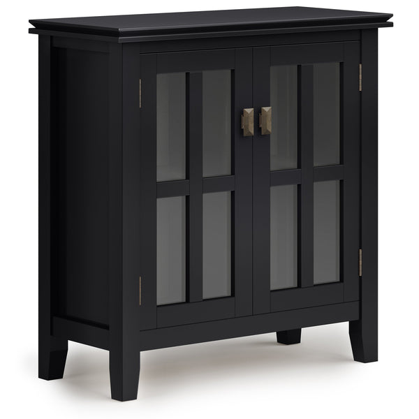 English Elm Artisan Low Storage Cabinet - Elegant Black Design With Glass Doors And Adjustable Shelves For Versatile Use B136P158391