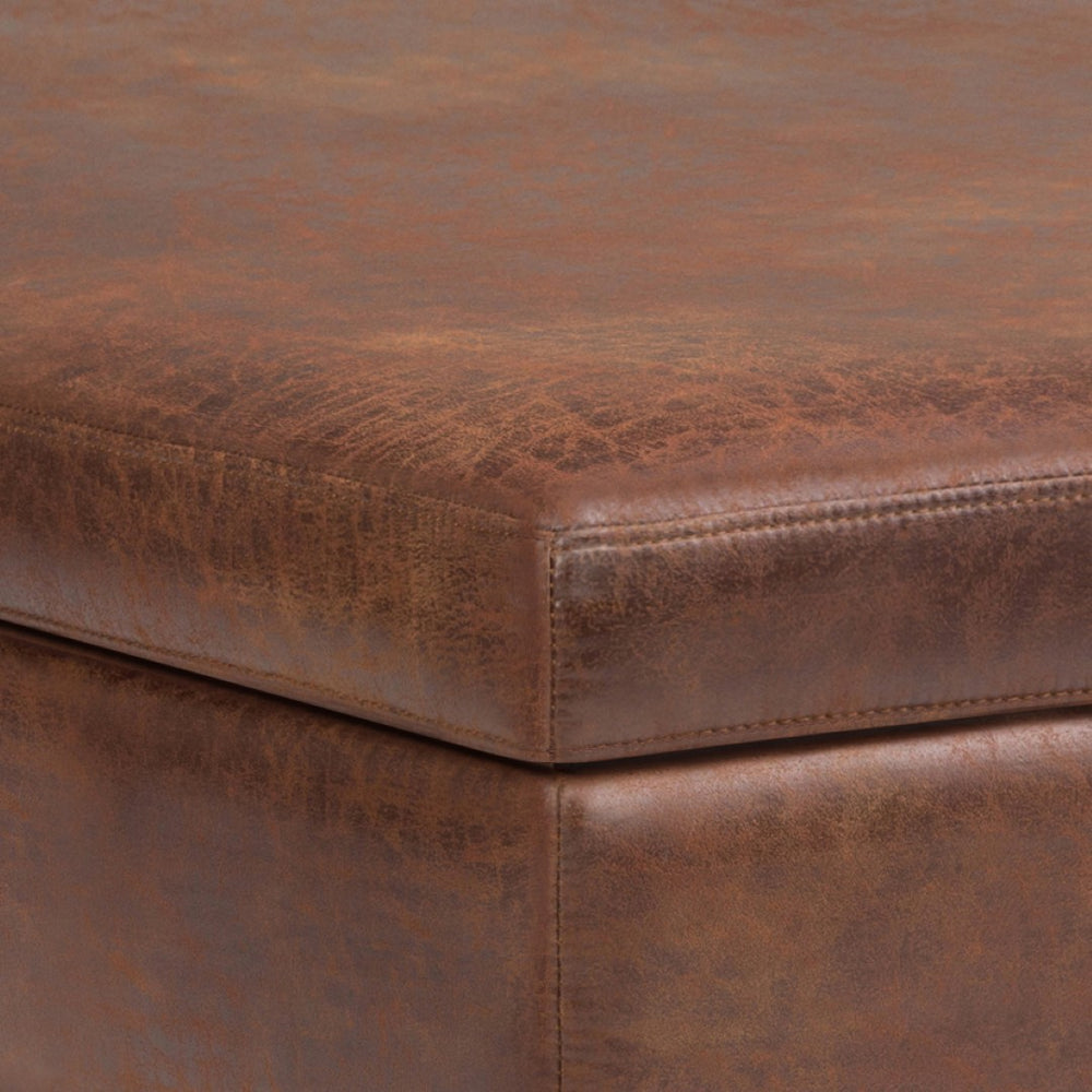 English Elm Owen Xl Square Storage Ottoman - Mid-Century Modern Design In Distressed Saddle Brown Faux Leather B136P159203-GIGA