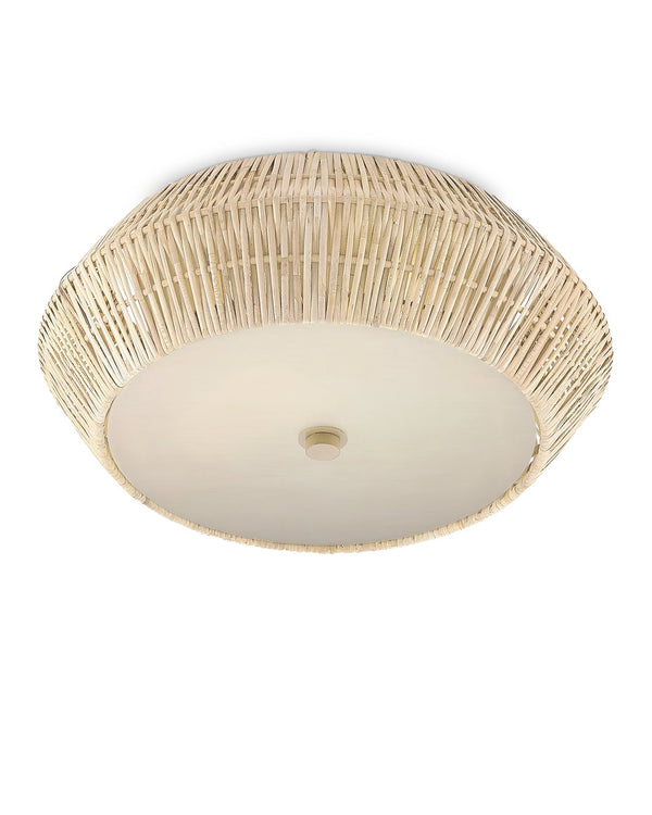 Currey & Company Antibes White Flush Mount Light – Elegant Rattan Design With Acrylic Diffuser For Small Spaces Natural Rattan ,Wrought Iron ,Acrylic 9999-0078-currey-company