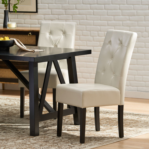 English Elm Carter Ivory Bonded Leather Tufted Dining Chairs Set of Two with Espresso Legs 54274.00IVY