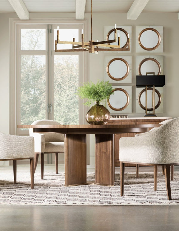 Hooker Furniture Eleana Starburst Walnut Round Dining Table With Sunlit Bronze Pedestal And Removable 20" Leaf 7252-75203-85
