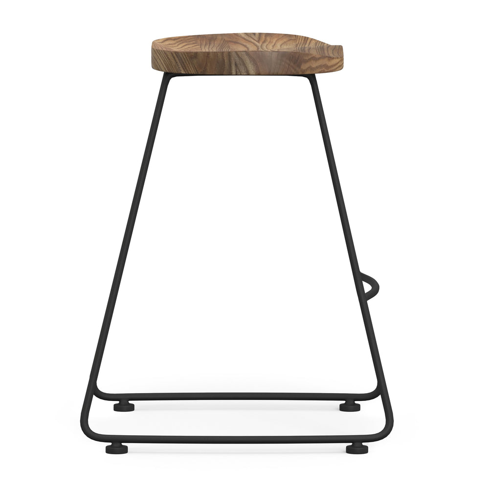 English Elm Amberly Rustic Industrial 24" Saddle Counter Height Stools Set of 2 - Elmwood Seats, Black Iron Legs B136P158310