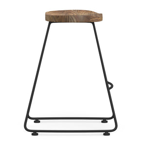 English Elm Amberly Rustic Industrial 24" Saddle Counter Height Stools Set of 2 - Elmwood Seats, Black Iron Legs B136P158310