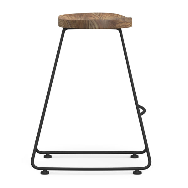 English Elm Amberly Rustic Industrial 24" Saddle Counter Height Stools Set of 2 - Elmwood Seats, Black Iron Legs B136P158310