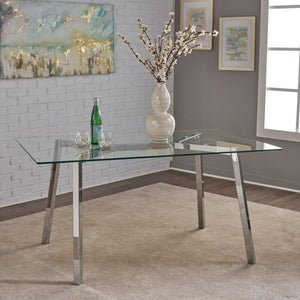 English Elm Christopher Knight Home® - DINING Clear Tempered Glass Table with Chrome Iron Frame, Modern Glam 59"W x 35.5"D x 29.5"H Elegance 61541.00