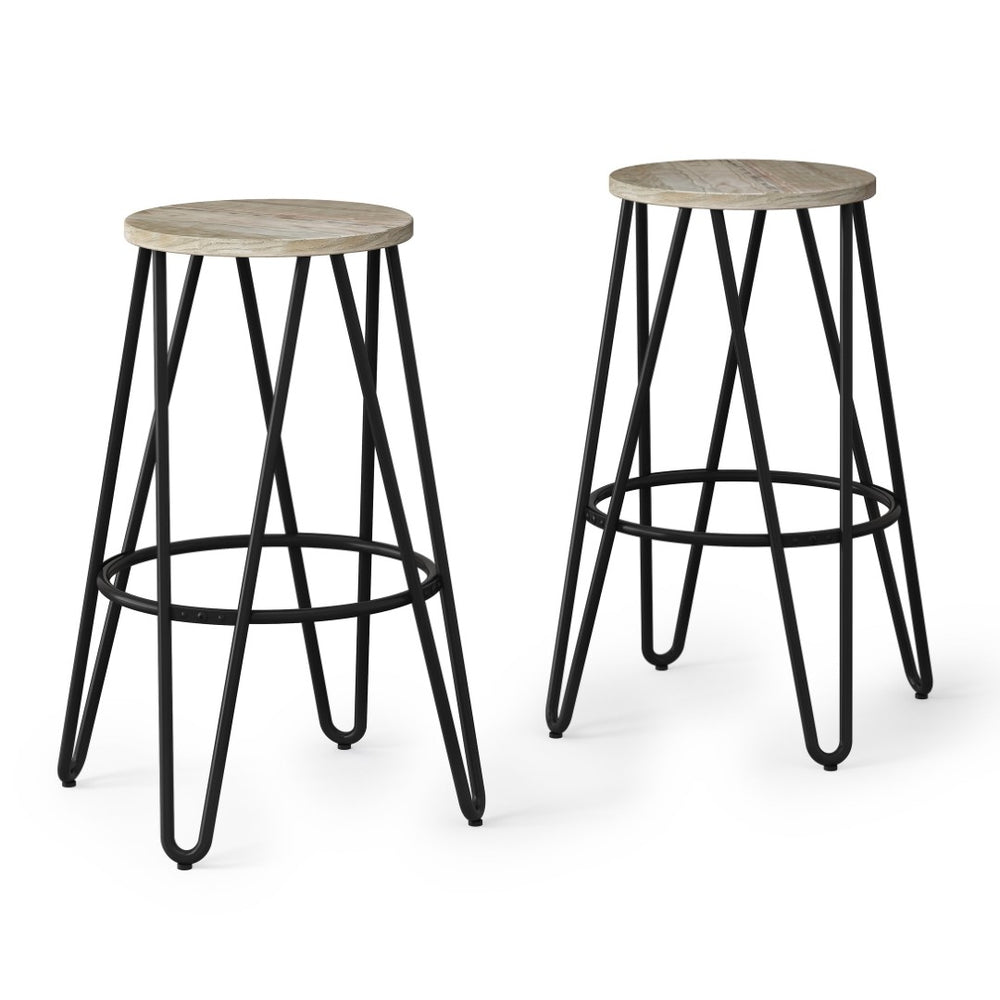 English Elm Simeon - Set Of 2 Industrial 26" Metal Counter Stools With Natural Wood Seats For Modern Spaces B136P159609-GIGA