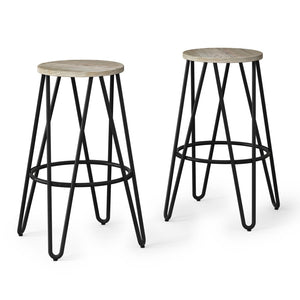 English Elm Simeon - Set Of 2 Industrial 26" Metal Counter Stools With Natural Wood Seats For Modern Spaces B136P159609-GIGA