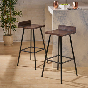 English Elm Christopher Knight Home® - JUT Bidwell Acacia Wood Bar Stool Set of 2 — Handcrafted Low-Back Counter Stools with Iron Legs Brown 64648.00DBRN