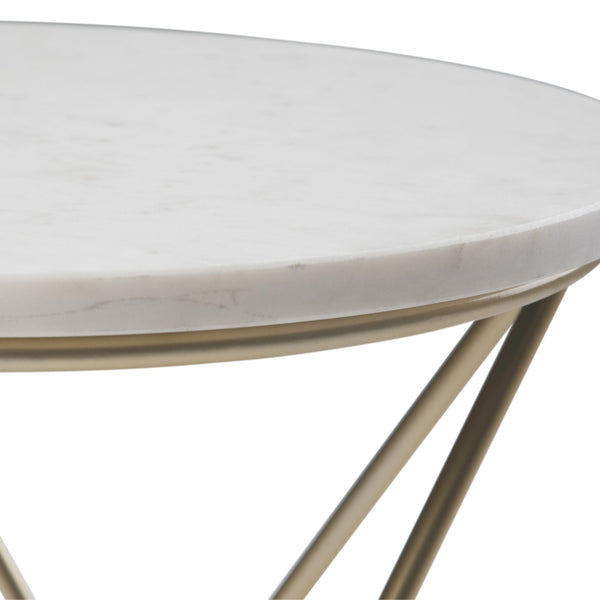 English Elm Gabon Marble Accent Table White Top with Gold Hairpin Legs — Modern End/Side Table, 18" H B136P159932