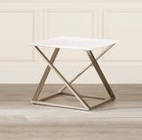 Steve Silver Contemporary Zurich End Table - White Faux Marble Top, Chrome Base - 24x24x23