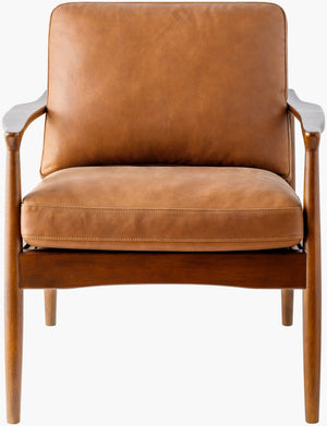 Surya Lewiston Accent Chair - Luxurious Leather Upholstered Comfort, Durable Rubber Wood Base, Timeless Elegance Upholstery, Brown,Base, Brown Leather,Rubber Wood,Polyurethane Foam,Dacron Lws001-352932