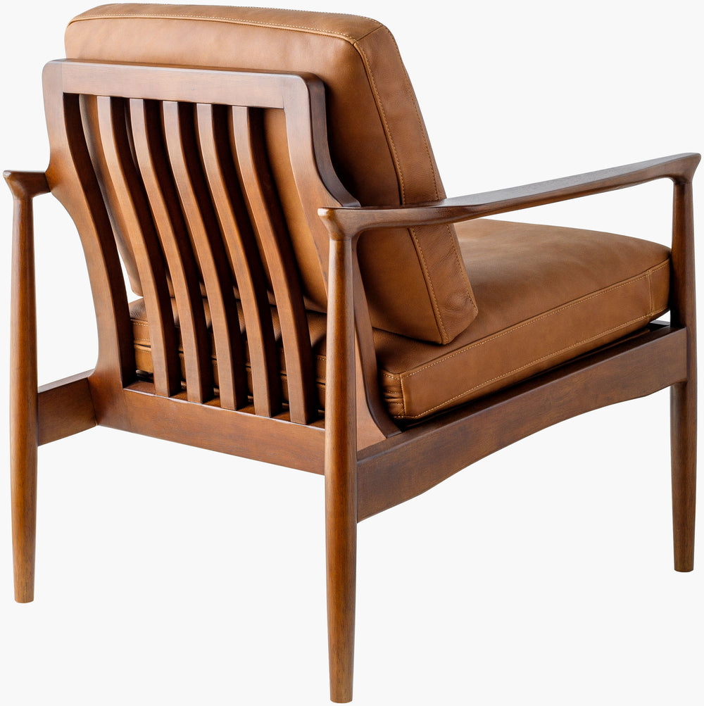 Surya Lewiston Accent Chair - Luxurious Leather Upholstered Comfort, Durable Rubber Wood Base, Timeless Elegance Upholstery, Brown,Base, Brown Leather,Rubber Wood,Polyurethane Foam,Dacron Lws001-352932
