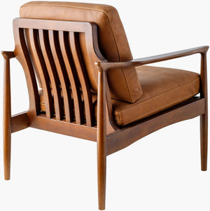 Surya Lewiston Accent Chair - Luxurious Leather Upholstered Comfort, Durable Rubber Wood Base, Timeless Elegance Upholstery, Brown,Base, Brown Leather,Rubber Wood,Polyurethane Foam,Dacron Lws001-352932