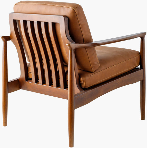Surya Lewiston Accent Chair - Luxurious Leather Upholstered Comfort, Durable Rubber Wood Base, Timeless Elegance Upholstery, Brown,Base, Brown Leather,Rubber Wood,Polyurethane Foam,Dacron Lws001-352932