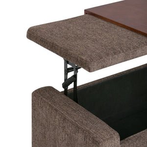 English Elm Bretton Lift-Top Storage Ottoman in Deep Umber Brown Chenille Fabric with Tray and Large Interior Storage B136P159221