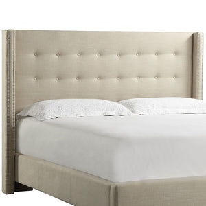 Homelegance By Top-Line Magnolia Nailhead Wingback Button Tufted Headboard Beige Linen