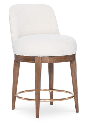 Hooker Furniture Eleana Curved Barrel Counter Stool With Beige Upholstery, Light Caramel Walnut Veneer & Bronze Footrest 7252-75350-85