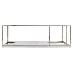 Bernhardt Bernhardt Maymont Cocktail Table — Tempered Glass Top, Polished Stainless Frame, Figured Sycamore Veneer Elegance 313011