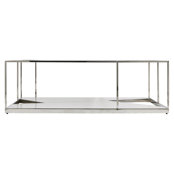 Bernhardt Bernhardt Maymont Cocktail Table — Tempered Glass Top, Polished Stainless Frame, Figured Sycamore Veneer Elegance 313011