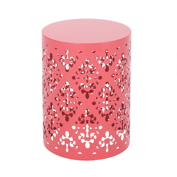 English Elm Metal Nesting End Table Set of Two with Floral Iron Cut Design for Living Room Coral 73604.00DCRL
