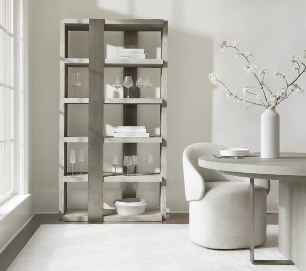 Bernhardt Bernhardt Tempo Etagere Open-Shelf Wire-Brushed Oak Shelving With Satin Nickel Band, Rustic Modern 346816