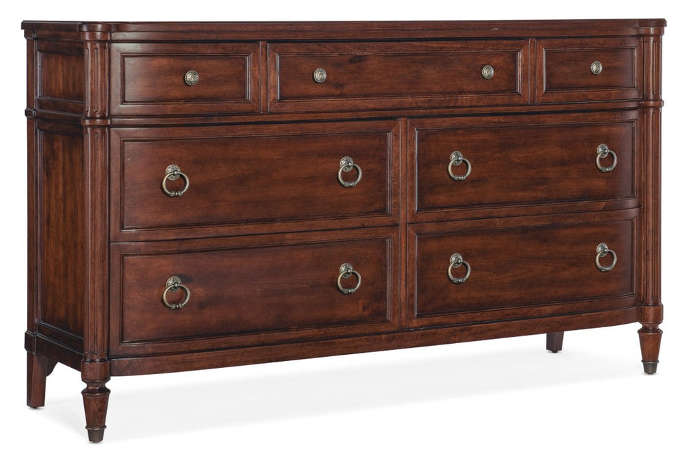 Hooker Furniture Charleston Seven-Drawer Dresser With Maraschino Cherry Veneers, Walnut Inlay, Felt & Cedar Liners Dark Brown 6750-90202-85