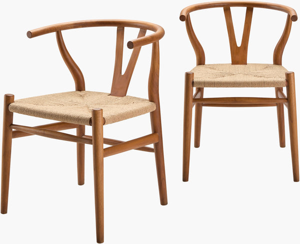 Surya Linxia Mid-century Modern Dining Chair Set - Handcrafted Seagrass & Teak Wood, Elegant Home Decor Top, Wheat,Base, Brown Seagrass,Teak Wood Lxa001-set