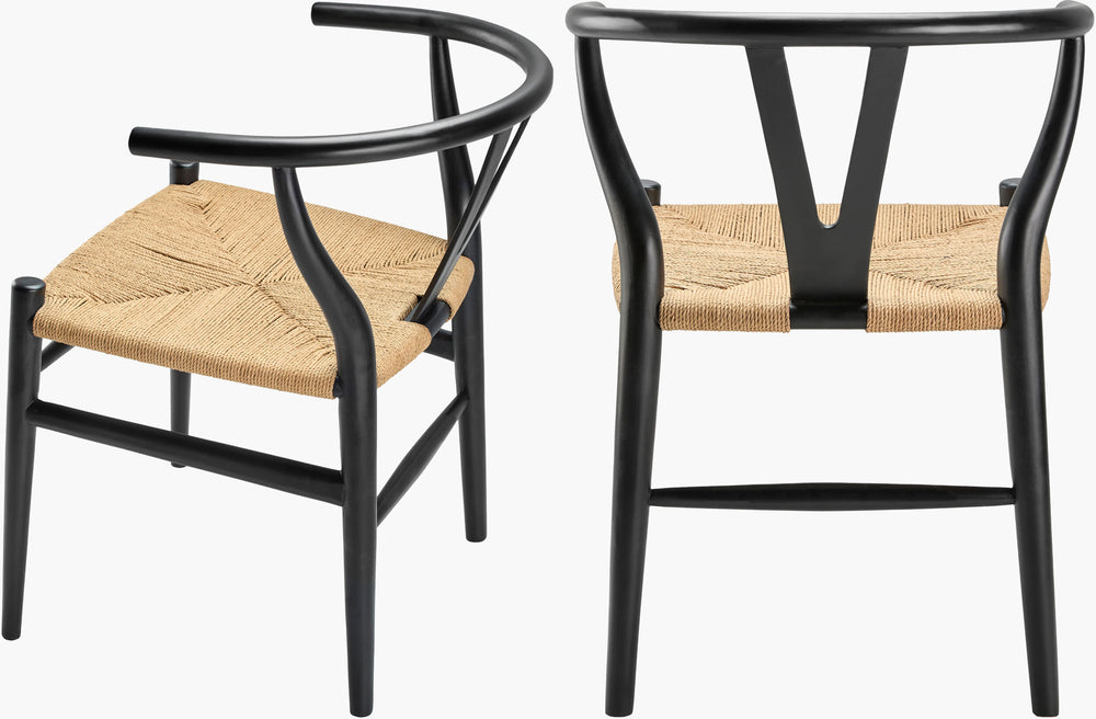 Surya Linxia Mid-century Modern Dining Chair Set - Handcrafted Seagrass & Teak Wood, Elegant Home Decor Top, Wheat Seagrass,Teak Wood Lxa002-set