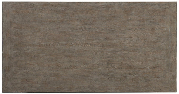 Hooker Furniture Rustic Quartered White Oak Desk With Eglomise Glass, Slender Legs, Drop-Front Keyboard Drawer, Antique Brass 1641-10458-LTWD