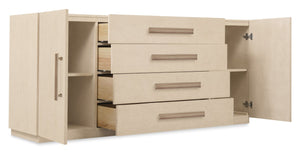 Hooker Furniture Westwood Polished Limestone Buffet With Oak Veneers, 4 Drawers, Adjustable Shelves & Silverware Tray 6133-75900-80