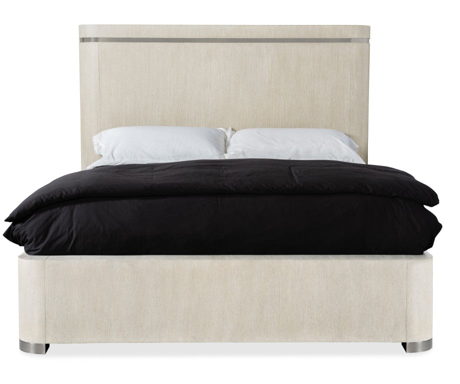 Hooker Furniture Modern Queen Panel Bed With Wire-Brushed Oak Diamond Finish, Warm Pewter Inlay & Metal-Wrapped Feet Light Brown 6850-90250-80