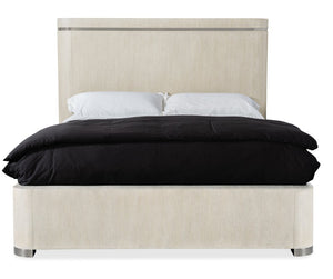 Hooker Furniture Modern Mood California King Panel Bed With Pewter Metal Inlay And Diamond Oak Veneer Accent, Sleek Contemporary Statement Light Brown 6850-90260-80