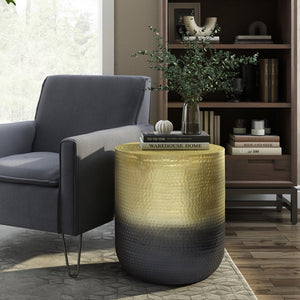 English Elm Nova Hammered Metal Side Table Copper Ombre — Compact Sculptural Accent Table with Protective Finish and Floor Pads Gold B136P159006