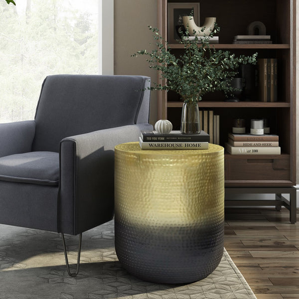 English Elm Nova Hammered Metal Side Table Copper Ombre — Compact Sculptural Accent Table with Protective Finish and Floor Pads Gold B136P159006