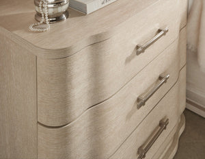 Hooker Furniture Nouveau Sandstone Three-Drawer Nightstand With Curved Breakfront, Usb Charging, Oak Veneers, Elegant Finish 6500-90016-80