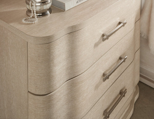Hooker Furniture Nouveau Sandstone Three-Drawer Nightstand With Curved Breakfront, Usb Charging, Oak Veneers, Elegant Finish 6500-90016-80