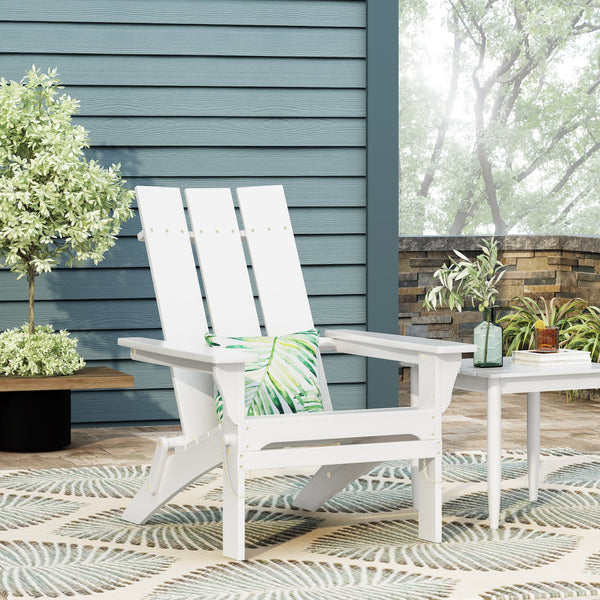 English Elm Zuma Solid Acacia Foldable Adirondack Chair Rustic Outdoor Lounger for Deck or Patio White 68319.00WHI