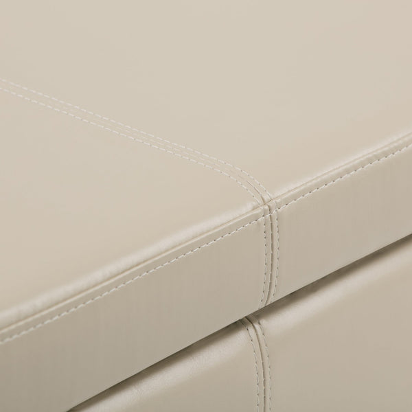 English Elm Avalon Storage Ottoman Bench - Elegant Satin Cream Faux Leather With Hidden Storage & Seating B136P158638
