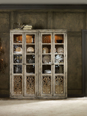 Hooker Furniture Chatelet Rustic-Luxury Bunching Curio Cabinet With Seeded Glass, Adjustable Shelves & Interior Light 5351-75908