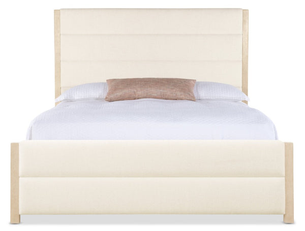 Hooker Furniture Westwood Queen Upholstered Bedframe With Trendy Snow Performance Fabric And Polished Limestone Oak Veneer Elegance 90.75 L x 81.00W x 68.00H 6133-90866-80