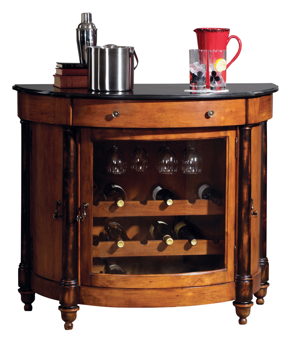 Hekman Furniture 695016 Distressed Vintage Umber Wine Console With Granite Top & 18-bottle Rack For Entertaining Vintage Umber Merlot Valley Wine Console 695016