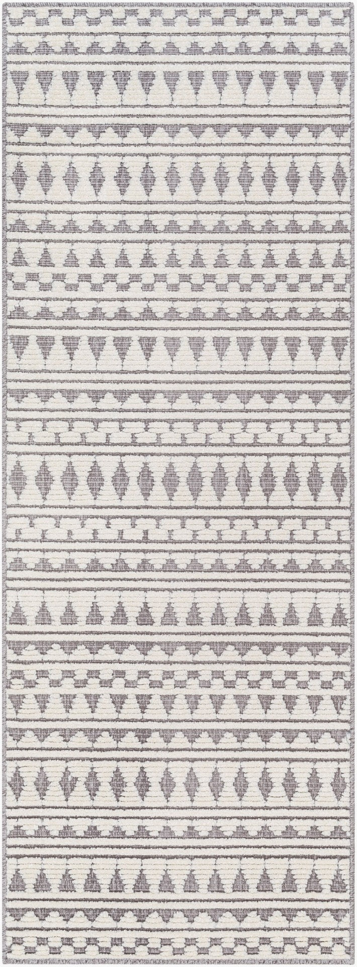 Livabliss Lyna Global Geometric Runner Rug Machine Woven Polypropylene Hallway Entryway Accent Gray, White 2'7" x 7'2" LYA2305-2772
