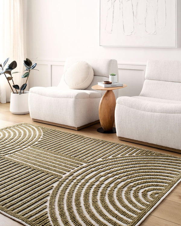 Livabliss Lyna Art Deco Geometric Machine Woven Polypropylene Rug for Entryways and Small Spaces Beige, Brown 3'3" x 5' LYA2328-335