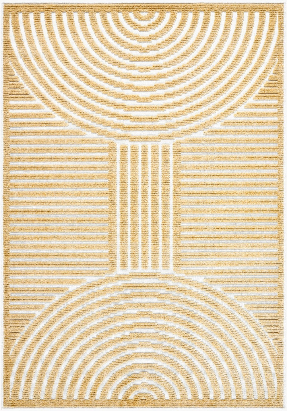 Livabliss Lyna Art Deco Geometric Indoor Rug Turkey Woven Polypropylene Entryway Accent White, Mustard 5' x 7'2" LYA2330-572