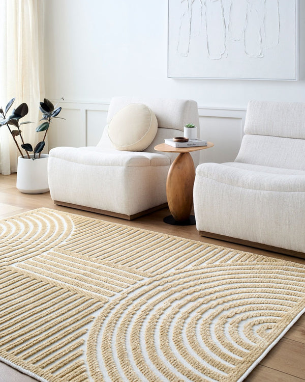 Livabliss Lyna Art Deco Geometric Indoor Rug Turkey Woven Polypropylene Entryway Accent White, Mustard 5' x 7'2" LYA2330-572