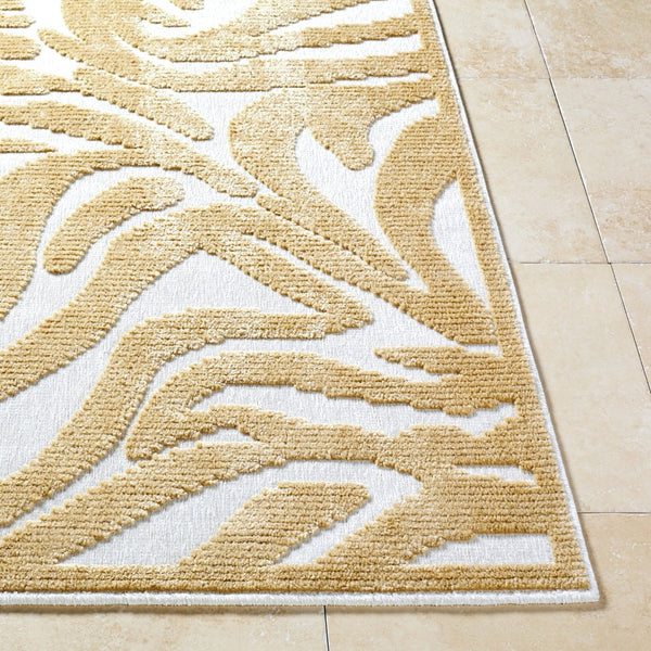 Livabliss Lyna Art Deco Geometric Accent Rug Machine Woven Polypropylene for Entryways Baths White, Mustard 7'10" x 10'1" LYA2334-710101