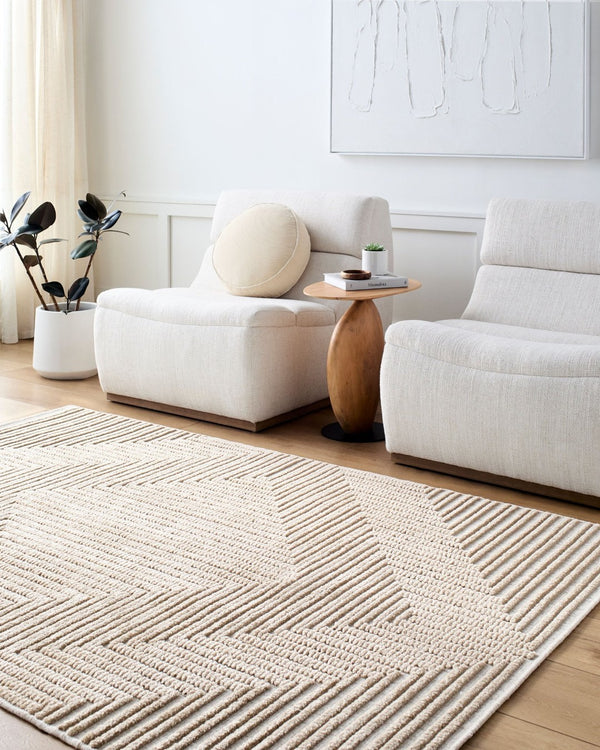 Livabliss Lyna Art Deco Chenille Accent Rug Turkish Woven Medium Pile for Entryway Bath Beige, Light Br 7'10" x 10'1" LYA2335-710101