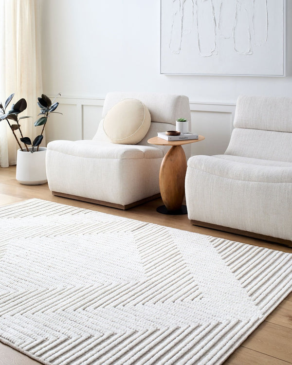 Livabliss Lyna Art Deco Chenille Accent Rug Turkish Woven Geometric Pattern for Entryway Bath Beige, Cream 2'7" x 7'2" LYA2336-2772