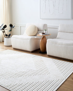 Livabliss Lyna Art Deco Machine Woven Accent Rug Soft Chenille Blend for Entryways and Bedrooms Cream, White 7'10" x 10'1" LYA2337-710101